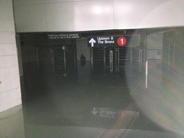 JimCantore's tweet image. Little bandwidth so tweets won't be often. This is top of 80 feet of toxic brackish water @ South Ferry Subway station