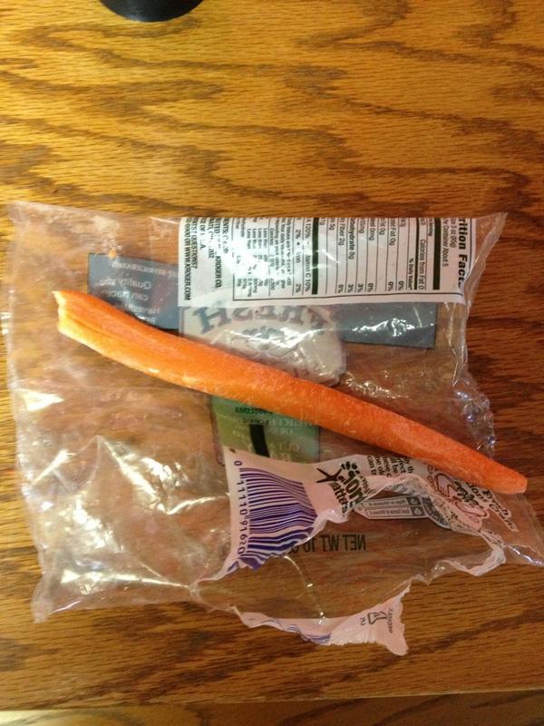 beth_helen's tweet image. Putting dinner together and found this in the bag of "baby" carrots...hmm #packagingproblems.