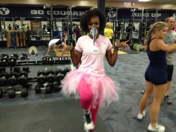 BYUTrackCoach's tweet photo. Costume day in the wt room! #ICoachGirls http://t.co/4BWq9Lyv