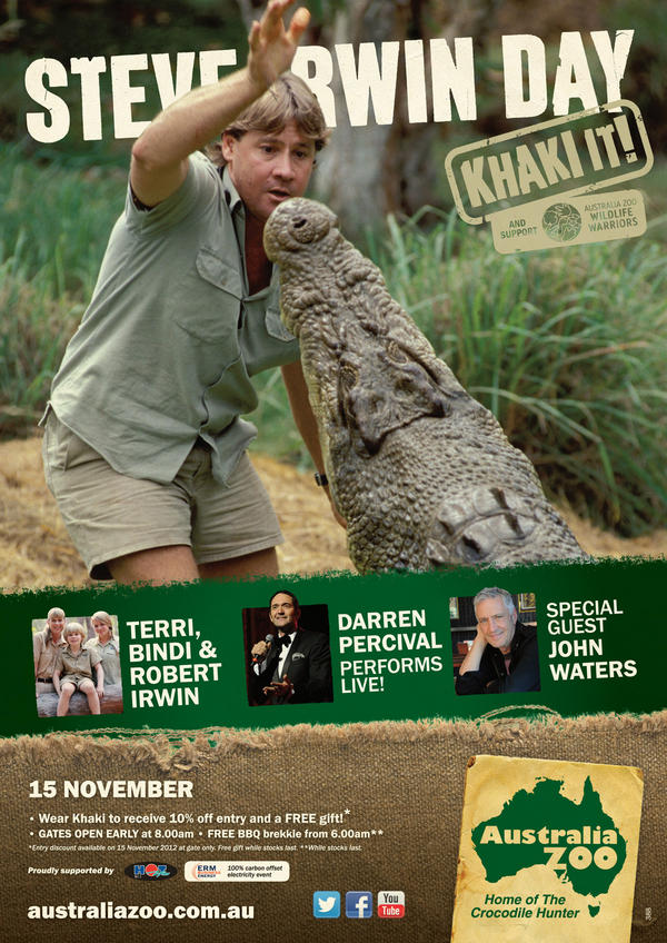 AustraliaZoo's tweet photo. Celebrate the life and legacy of the greatest Wildlife Warrior with us on Steve Irwin Day 15 Nov. http://t.co/DReCK1uD http://t.co/9JQGPMwd