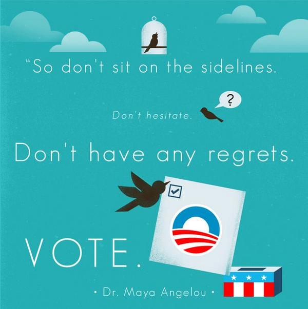 MichelleObama's tweet photo. Don’t sit on the sidelines—a message from Maya Angelou: http://t.co/e6GmI3bz