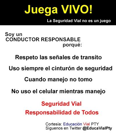 EducaVialPty's tweet photo. Juega Vivo! Porque eres un conductor responsable? Aqui te lo explicamos. dale RT si te gusta http://t.co/DPbEszbh