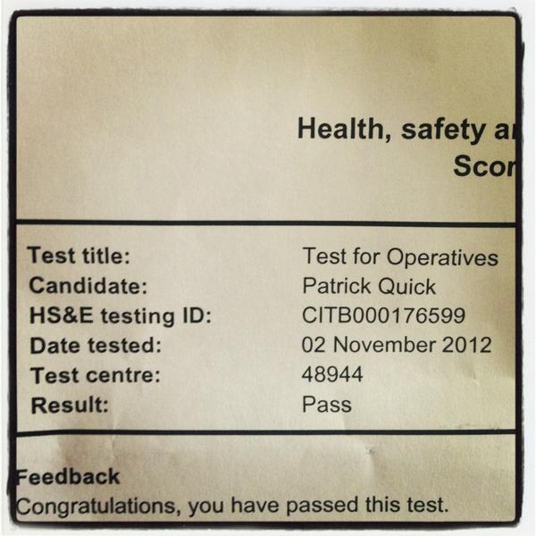 PaddyQuick17's tweet image. #TestPassed #Pass #HealthandSafety #CSCS