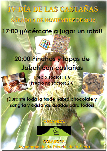 CauFondo's tweet photo. ¡Cau Fondo organiza el IV Día de las Castañas! Mañana, 3 de noviembre, a partir de las 17:00h en Escurial de la Sierra http://t.co/f6d2pMDN