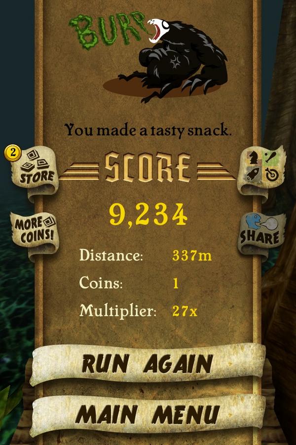 mckellsimmons's tweet photo. I got 9,234 points while escaping from demon monkeys. Beat that! http://t.co/sQRcCj9g #TempleRun http://t.co/e0LVb2iH