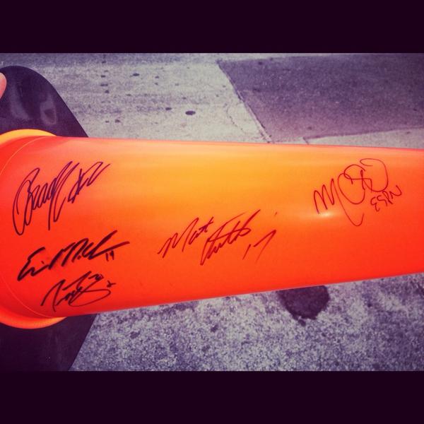 mikejoy500's tweet photo. How bout you auction that off 4 #sandycleanup “@MartySmithESPN: @mattkenseth, @keselowski vandalizie @theorangecone.  http://t.co/8S2bxCSB”