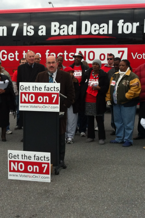 VoteNoOn7's tweet image. County Councilman George Levanthal at our stop in Silver Spring explaining the empty promises that lie in #Question7