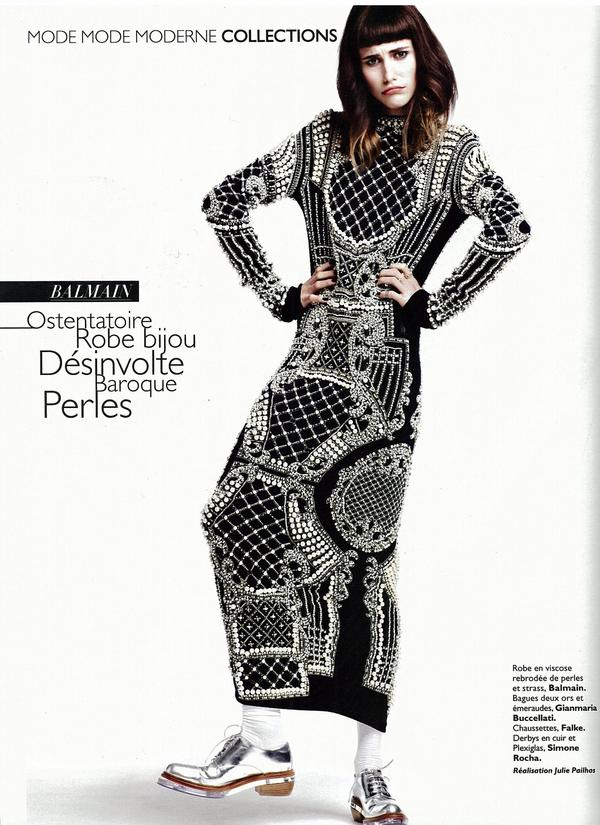 Balmain Fall/Winter 2012 look 9 embroidered dress in the most recent issue  of @grazia_fr. Photographer James Macari