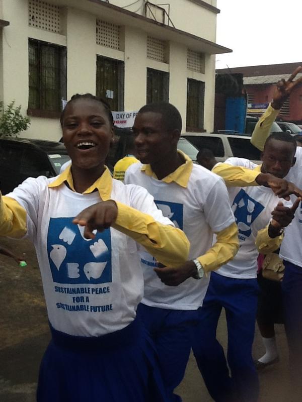Students celebrating during street parade in commemoration of International Day of Peace Sept 21,2012.
