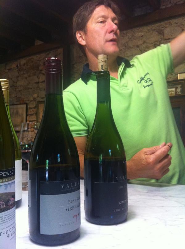 KG @Yalumba taking @ssmmw through old vine @BarossaDirt Grenache #apluswines #aussiewine 2011 BV fragrant, pretty Yum!