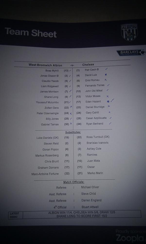 IvanGaskell1's tweet image. #wba #cfc teamsheet #bbcfinalscore