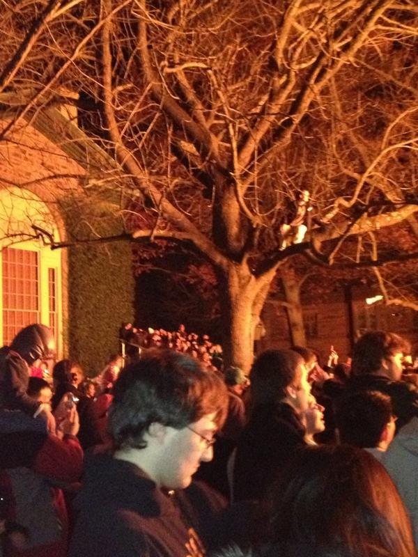 PtonBonfire's tweet photo. actually, thats a tree. RT @princetonalumni: Bird's eye view of #bonfirePU. http://t.co/vr9U3AwD