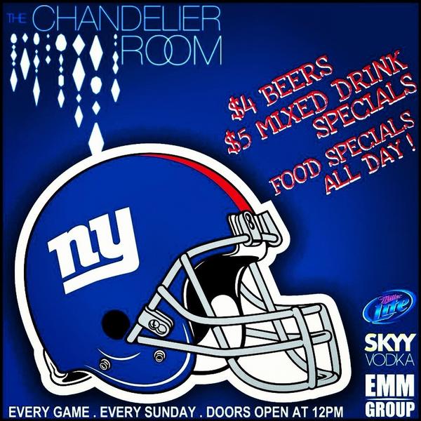 RonRodrigo's tweet photo. NY @Giants Game at 1PM ! Who's coming to watch it at The @ChandelierRoom ? #GMEN #NY #Giants #BIGBlue http://t.co/bwwxTLu1