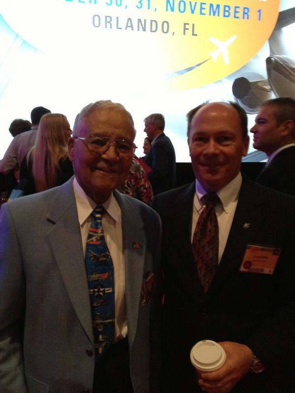 scottatPCAT's tweet image. COL McGee and me. USAF record, most combat missions, 406, WWII, Korea, VN. Tuskegee Airman, American hero. #NBAA2012