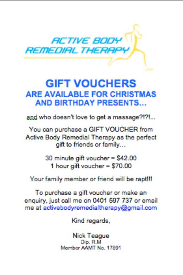 ActiveBodyRT's tweet image. GIFT VOUCHERS AVAILABLE...the perfect gift!