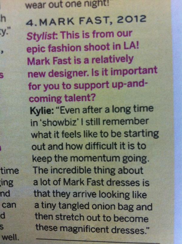 kylieminogue's tweet image. “@MarkFastKnit: great way to start the day! thanks @kylieminogue !!:)! #stylistmagazine http://t.co/JzvZgRfn” 😍💃