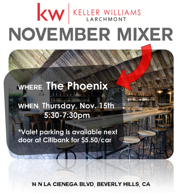 KWLarchmont's tweet photo. Save the date - Our November Mixer at @ThePhoenixLA is next Thurs, 11/15! http://t.co/aGAEhPcr