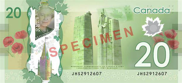 MOAcommunity's tweet photo. If you were curious: New Canadian $20 dollar bill... http://t.co/vLIXFpME
