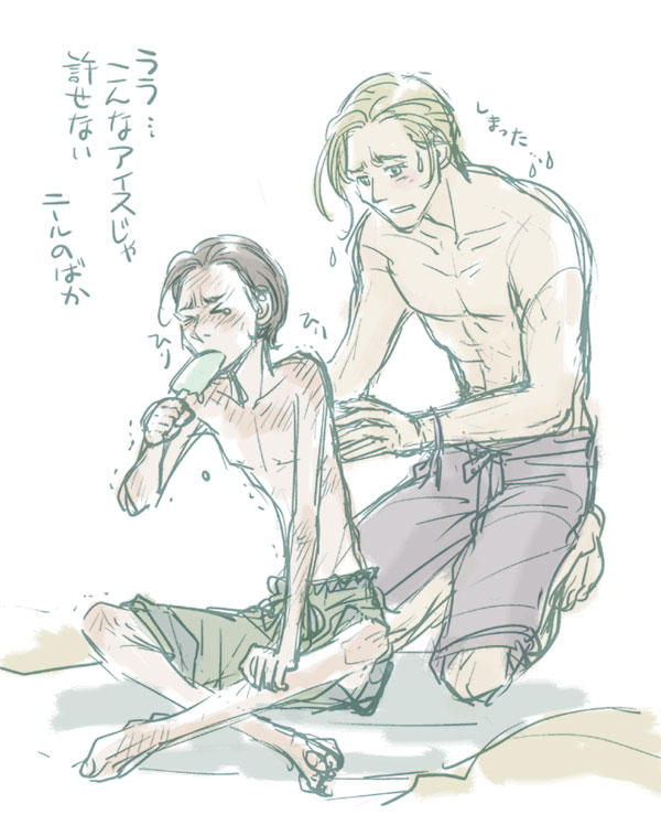 @luluakio @yokoyama1219 @yuichi1118  とってもらくがきだけど海水浴ニールくんとリッキーちゃん(^///^)強化月間楽しみですうふうふふ 