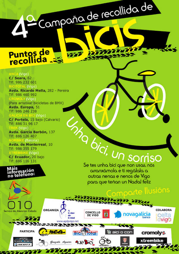 agdpvigo's tweet photo. A Golpe de Pedal vuelve a organizar una campaña de recogida y donación de bicis para estas navidades :-) http://t.co/T0rYGIMn