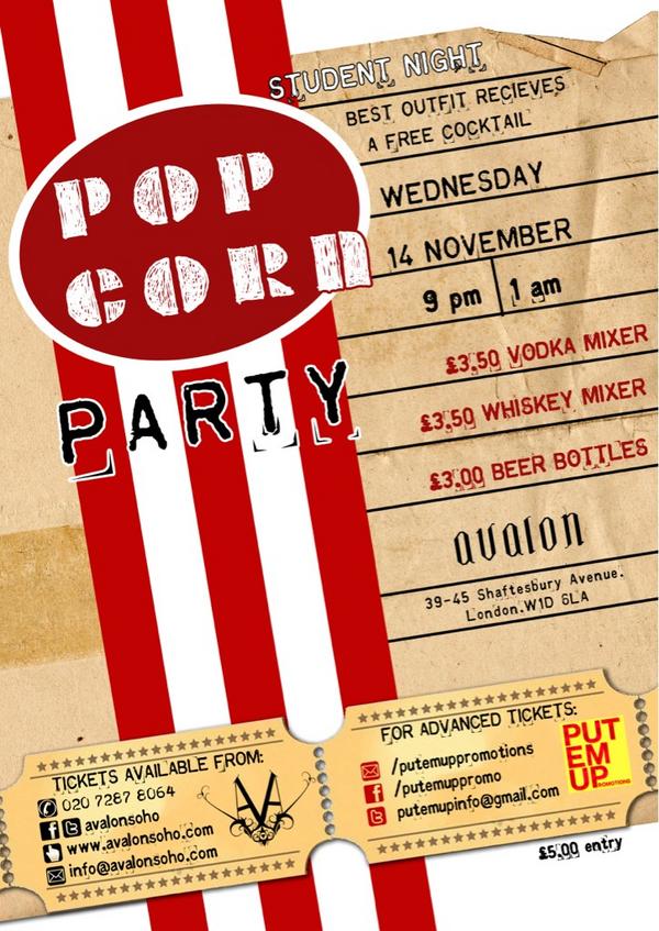 PutEmUpPromo's tweet image. Do NOT miss out on this huge Student Popcorn Party, next weds 14th of Nov!

All details in the image! Gonna be mad!!