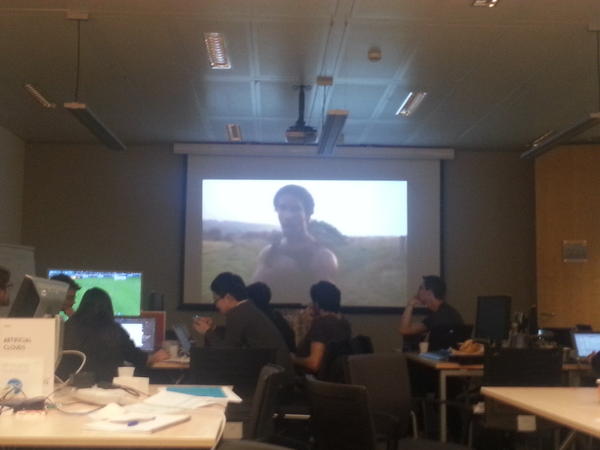 laulevek's tweet photo. Awesome projection@ #orangehackathon! http://t.co/Z0Wq9agG