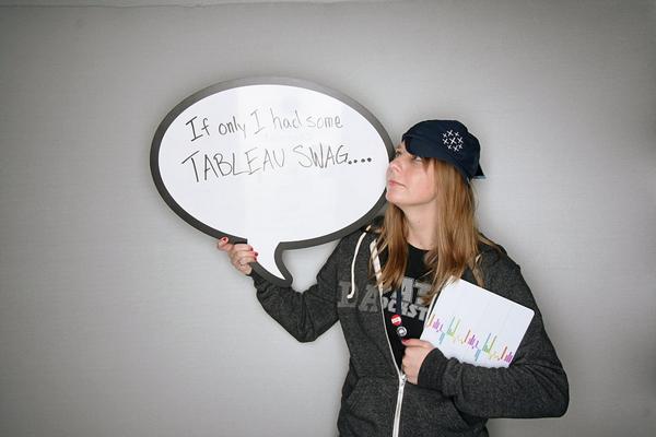 tableau's tweet photo. #tcc12 attendees: Swing by and visit Sam in the Tableau Store before heading home. #getyourswag #datagear http://t.co/CYqC25b0