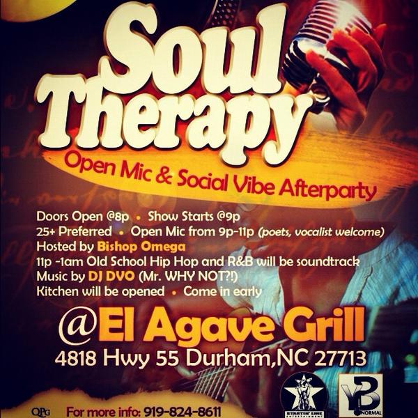 TruePoetics's tweet image. New Event Tonight: Durham's newest Thursday Night Open Mic at El Agave Grill at 54/55. Hosted by @BishopOmega. 9pm-11pm