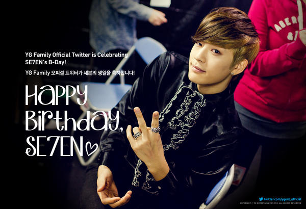 SE7EN_SG's tweet photo. RT @ygent_official: Happy Birthday @officialse7en !!
YG Family 오피셜 트위터가 세븐의 생일을 축하합니다! #HappybdaySE7EN http://t.co/kHumTEGx