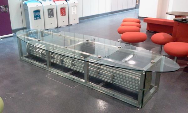 One of our bespoke stainless steel glass tables we made for <a href="/UniofManc/">UniofManc</a> Would this look good in your office? Contact us