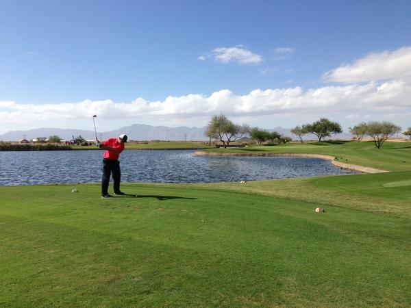 Dbacks's tweet photo. Paul Goldschmidt tees off on Hole 3 of the #DbacksGolf tourney, presented by Chase. #SaluteToTroops http://t.co/LwGp78B3