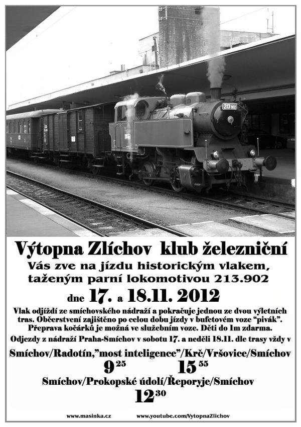 Přijďte se svézt parním vlakem v čele s lokomotivou 213.902. Vyrážíme již 17. a 18. listopadu.