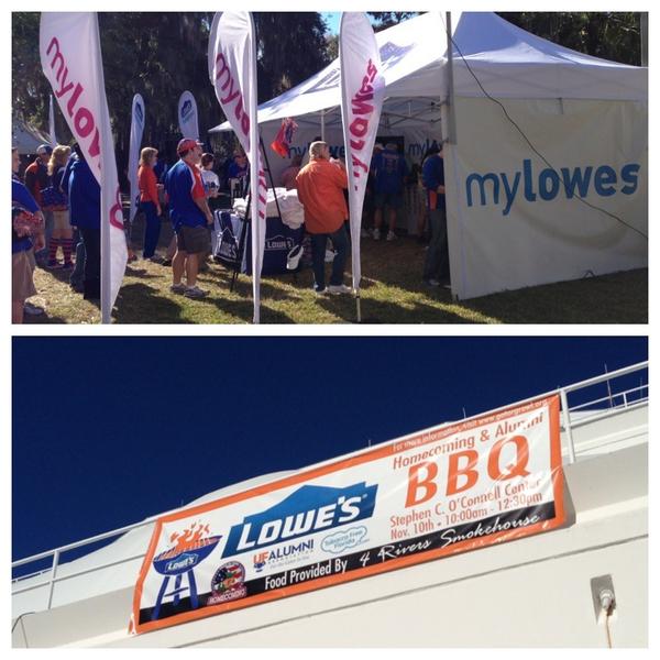 UFHomecoming's tweet photo. We are so happy to have @lowes sponsoring our Homecoming and Alumni BBQ! Thank you for all of your support! http://t.co/ZVZBsteK