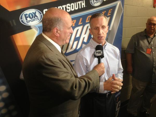 hornets's tweet photo. Head Coach #MikeDunlap talks w/ @BobcatsMartin before tonight's game #CatsMavs - Haywood back and will start #NBA http://t.co/IfzlcQaX