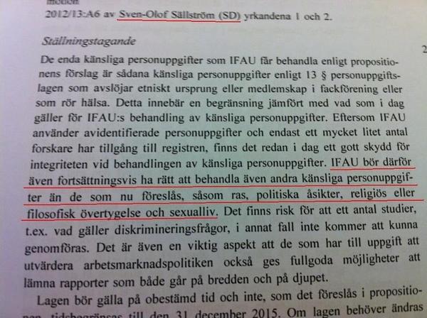 davidwastberg's tweet photo. SD har alltså motionerat i riksdagen om att staten ska kartlägga medborgarnas "ras, politiska åsikter och sexualliv" http://t.co/djChSQz9