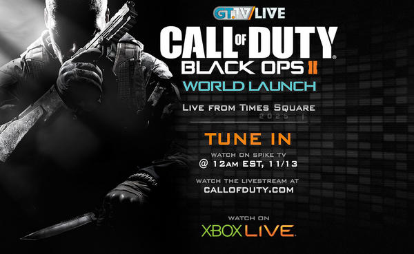 XBOX's tweet photo. Watch the @CallofDuty: Black Ops II (M) world launch live from Times Square! Tune in on @Xbox LIVE at 12 am ET 11/13 http://t.co/viaE3o9I