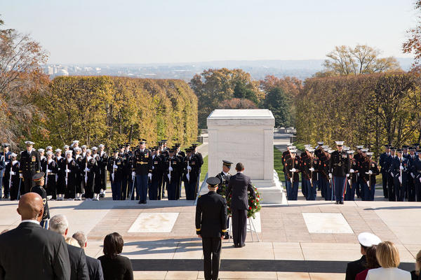ObamaWhiteHouse's tweet image. Today, President Obama "laid a wreath to remember every service member who has ever worn our nation's uniform."