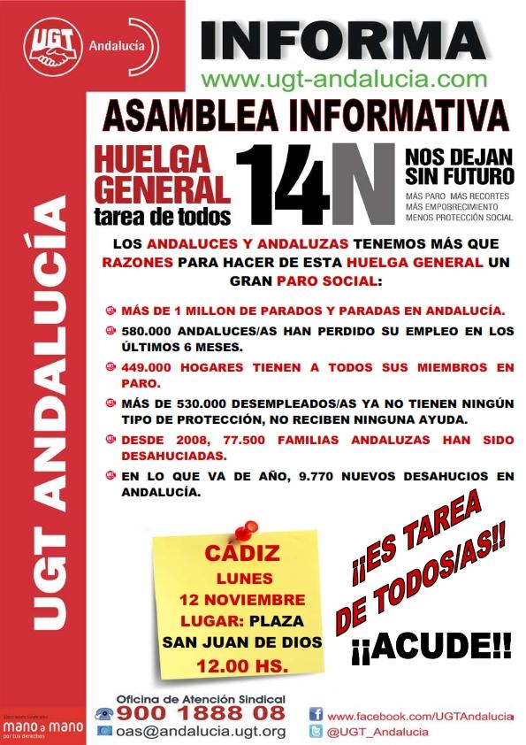 FSPUGTCadiz's tweet photo. Hoy 12 de noviembre concentración en la Plaza de San Juan de Dios. LOS MOTIVOS DE LA HUELGA. http://t.co/bBUBA7m9