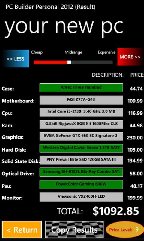 PCBuildPersonal's tweet image. Result! You can change your budget and copy the results to clipboard. Pressing on a part description, you can lock it!