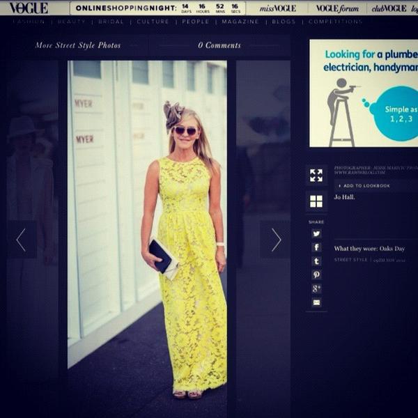 Jo Hall photographed by Vogue.com.au from Oaks Day wearing #Thurley