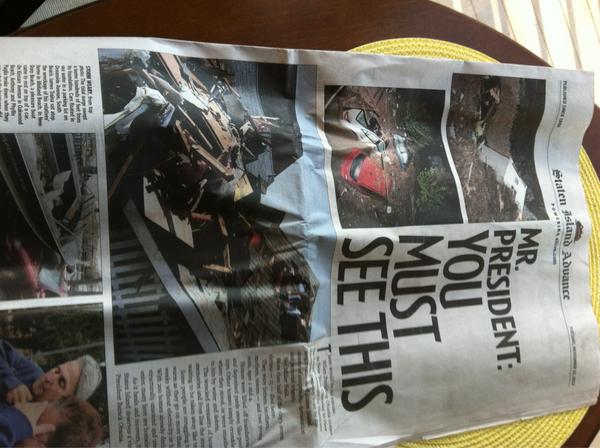 BernieAugustine's tweet image. Great job by @siadvance with yesterday's cover. Can't wait to hear what @BarackObama has to say about #sandyaftermath