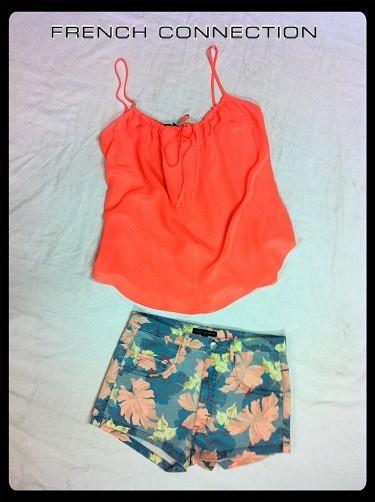 WardellAgencies's tweet photo. Coral silk top paired with print denim shorts. #FrenchConnection #summerstyle http://t.co/h4LOW81J