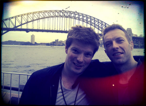 coldplay's tweet image. Jetlag and early morning television. R42