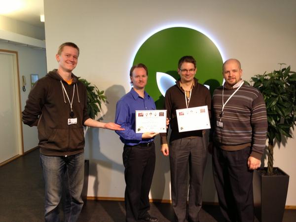 futurice's tweet photo. Tuomas &amp; @pheiramo and @jasonlittle were selected as the best talks in their respective #LESS2012 tracks! Nice! http://t.co/n1mN2NfH