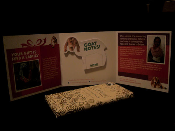 maggie_tate's tweet image. Look what Sectret Santa bought me...my friends know me so well #christmasformal #yesitsfairtrade #goatnotes