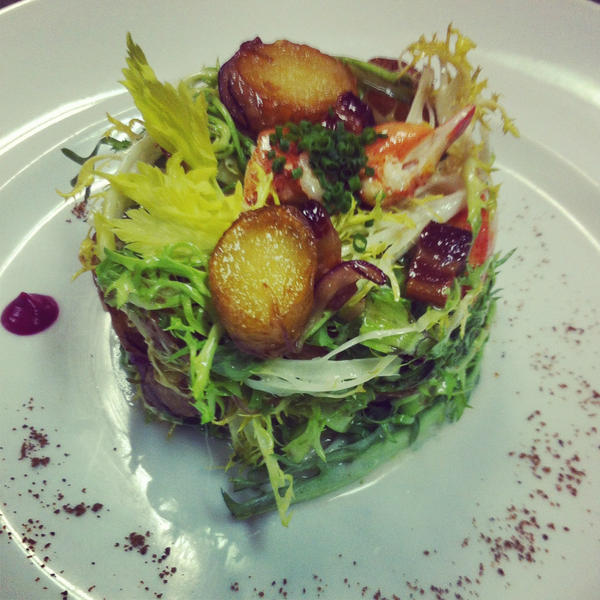 Get excited! Our Maine Lobster &amp; Frisèe salad is back with Benton's Bacon, fingerling potatoes, and red wine aioli.