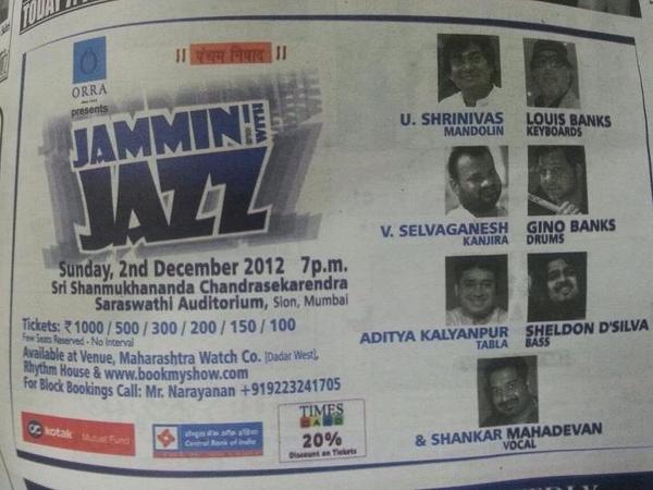 ginobanksmusic's tweet image. @BombilTimes: Fishies, mark your #BombilSunday for Jammin with Jazz!  @Bassinnova @Shankar_Live @adityatabla