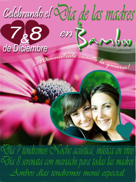 Este 7 y 8 de diciembre tendremos algo especial para todas las madres, dia 7 noche acustica en vivo y dia 8 mariachi