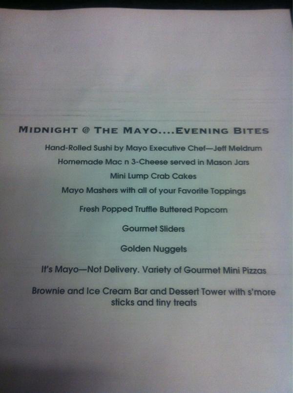 Sneak peek of the Midnight @ The Mayo menu!!! #yummy #nye #mayoevents #eveningbites