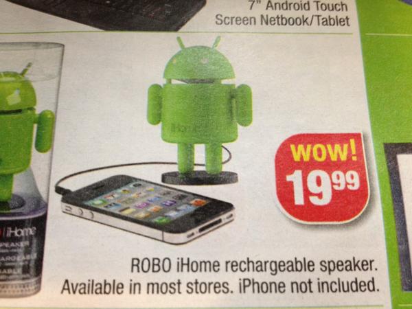 tweetmirza's tweet image. An Android charging an iPhone!!! Available at CVS pharmacy. #PlainWrong